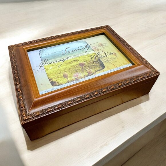 Woodgrain Musical Photo Jewelry Box by Cottage Garden plays How Great thou Art - Picture 1 of 9
